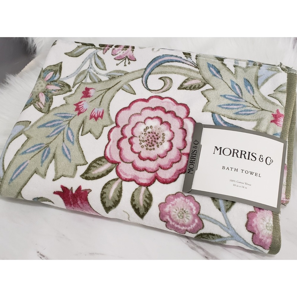 NEW 1 BATH TOWEL Morris & Co WILHELMINA Floral Cotton Velour 30x54